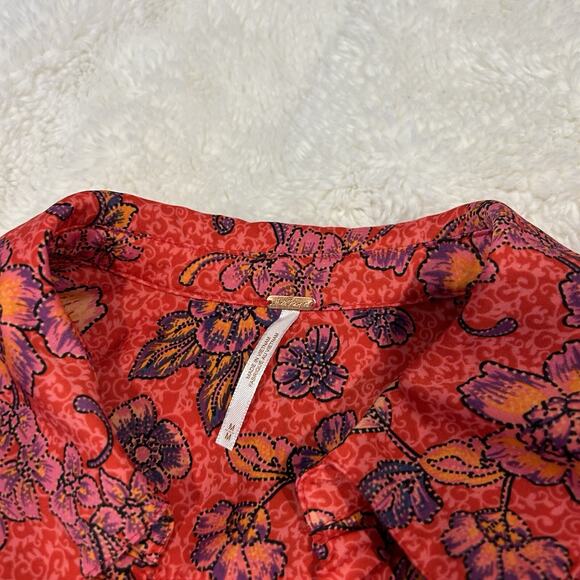 Free People Womens Sz M Floral Long Sleeve Orange Boho Indie Resort Core Summer - Picture 3 of 5